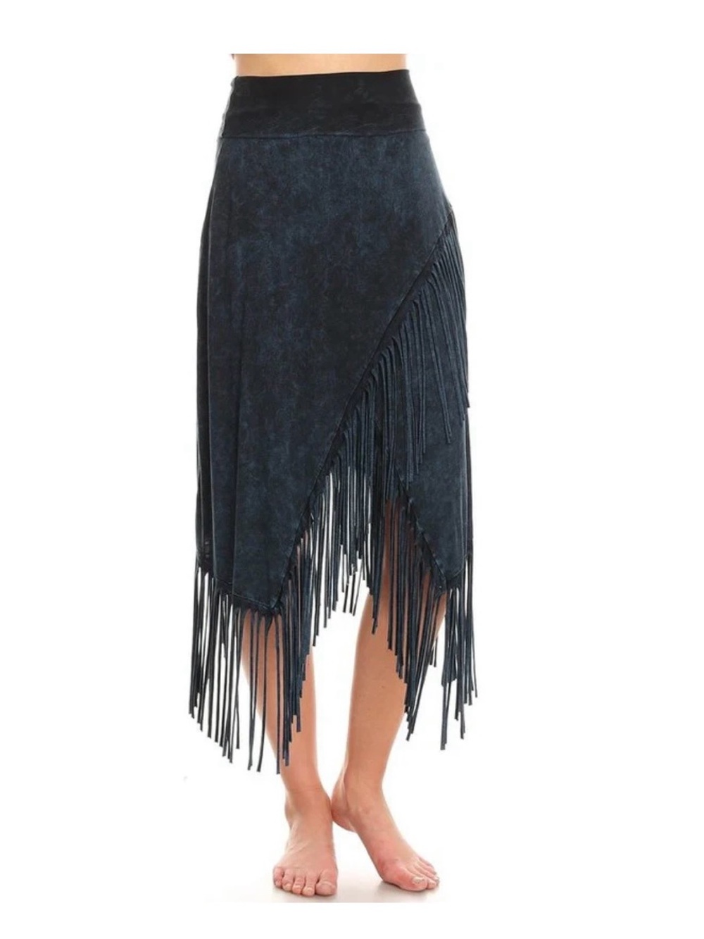 T Party Fashion Blue/Black Acid Wash Fringe Skirt